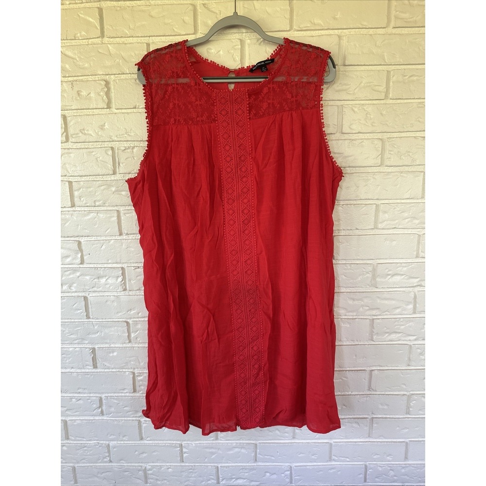 Zac & Rachel Woman's Mini Dress 2X Red Floral Lace Bohemian Casual Summer Dress